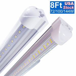 4Ft 8Ft 144W Double Side 4 Rows LED Tube Lights Lampade integrate a forma di V SMD2835 Ultra Bright Cold White 6500K AC110V AC120V AC277V Lampadina da lavoro OEMLED