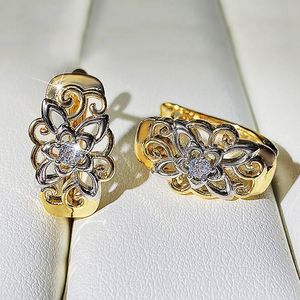 Hoop Huggie Huitan Hollow Flower Earrings Women Chic Two Tone Design Fashion For Lady Versatile Accessories Luxury Jewelry