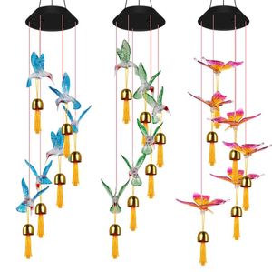 Solar-Kolibri-Schmetterling, LED-Windspiel, Gartendekoration, Party-Dekoration, Farbwechsel, wasserdicht, mobile hängende Pendelleuchten für den Außenbereich, für Veranda, Terrasse, Hof