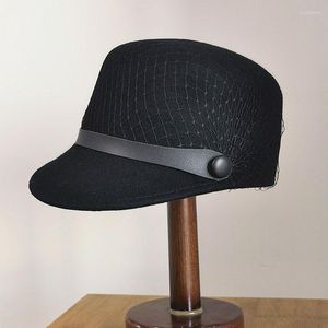 Basker mode vintermössa för kvinnor slöja läderband ull platt justerbar lastbil militär stil kadett hat armé baseball capberets oliv22