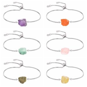 Women Silver Chain Bracelet Diffuse Energy Healing Chakra Crystal Yoga Cuff Raw Gemstone Bangle Rough Original Stone Couple Jewelry