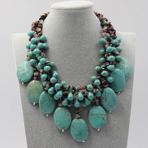 Pendant Necklaces GuaiGuai Jewelry 4 Rows Multi Color Tourmalines Green Turquoises Fringe Necklace Handmade For WomenPendant