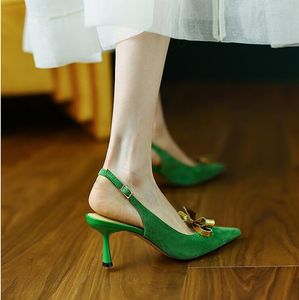 Fashion Slingbacks Mouse Heel Sexy Lady Pumps Cow Suede Leather Womens Dress Shoes Shoes