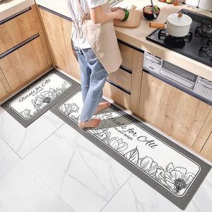 Carpets Leather Long Strip Kitchen Carpet PVC Doorway Floor Mats Household Dining Room Wipeable Oil-proof And Waterproof Non-Slip RugCarpets