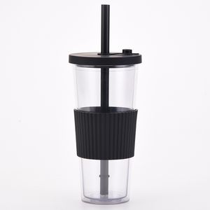 Wholesale! 24oz double wall plastic transparent skinny tumbler with colorful straw water cup coffee cup gift Sea Freight MIN