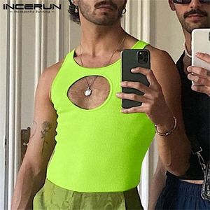 incerun Men Tank Tops o-nockless skinny hollow out sexy sexy sexal steed streetwear vacation men clothing s-5xl 220601