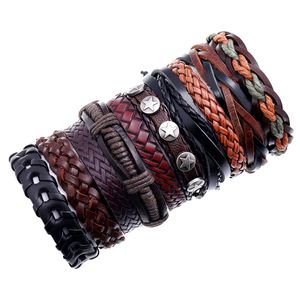 10st/lset Stylish Men's Leather Charm Armband Vintage Handgjorda diy läder Braid Hemp Armband Kvinnesmycken Justerbar sladd Stock Promotion