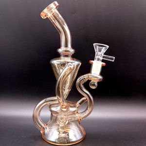 Golden Color 9.5 inch Glass Water Bong Hookah Oil Dab Rigs Smoking Pipes Thick Recycle Percolators