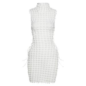 Fashion Turtleneck Sleeveless Hollow Out Sexy Dress For Women Summer Bandage Bodycon Streetwear Y2K Club Outfits 220613