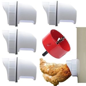 Diy Chicken Feeder Rain Proof Poultry plastic Port Gravity Fed with 4 Ports and Hole Saw 220421