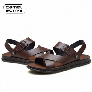 Deve Aktif Hakiki Deri Erkekler Moda Rahat Sandalet Eğlence Toka Kayış Marka Ayakkabı Erkek Plaj Sandalet 3730 H40J #