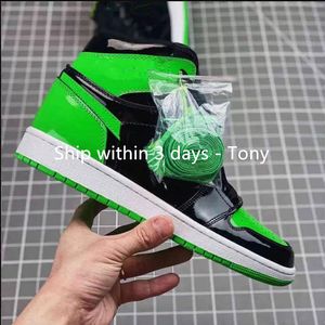12 days Delivered 1S high top board Basketball 1 shoes man women patent leather fluorescent green Beika blue black red paint finish lard buckle broken red - Tony