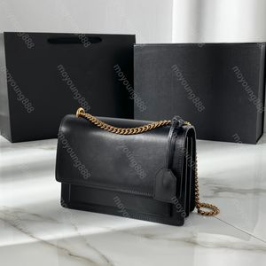 12A Upgrade Mirror Quality Luxurys Designers Womens Bag 22cm Medium Genuine Leather Purse Flap Sunset Handbags Crossbody Black Shoulder Gold Chain Box Bags