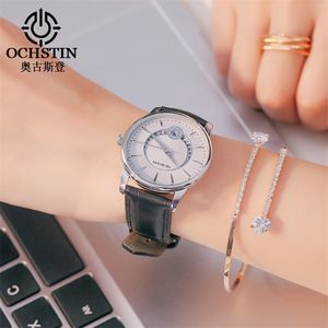 Ochstin Women Bransoletka Watch Fashion Quartz Watch Women Diamond Skórzowa skóra Casual Dres Watch White Na rękę T200420