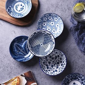 WHYOU Salad Rice Bowls Ceramic Japanese Classical Blue and White Kitchen Tableware Household Restaurant Soup Noodle 220408