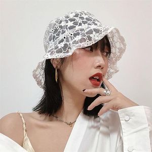 Wholesale korean visor hats for sale - Group buy Flower hollow Embroidery lace bucket hat female summer Korean Japan Latest breathable thin Mesh Sun fisherman hat visor RH