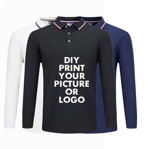 Anpassad tryckbild Design Polo T -shirt för män Kvinnor Långärmad bomullstoppar Autumn Unisex Business Leisure Poloshirt 220714