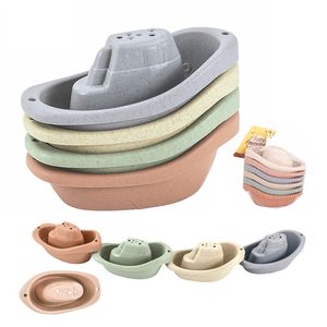 48PCS Baby Stacking Cup Toy Folding Boat Shape Tower Bathing Shower Beach Toy Play Water Kit Educational Toys For Infant Gift 220531