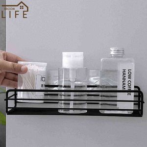 New Multifunctional White Black Bathroom Shelf Wall Mounted Toiletries Storage Rack Kitchen Spice Organizer Household Supplies J220702