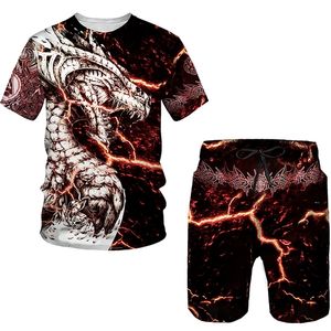 Flying Dragon 3D Stampato Mens Magliette Set Mans Tuta TopShorts Sportswear Fresco Manica Corta Estate Vestito Maschile 220704