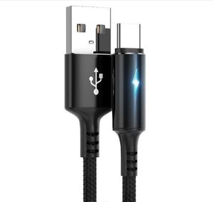 3A LED USB C-kablar Micro USB Type-C-indikatorkabel Snabbladdning för Huawei Mate 40 Samsung Xiaomi Android Mobiltelefontrådsladd