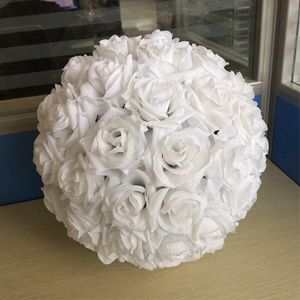 Decorative Flowers & Wreaths 16" 40CM Big Size Kissing Balls Artificial Encryption Rose Silk Flower Ball Ornament For Wedding Festival