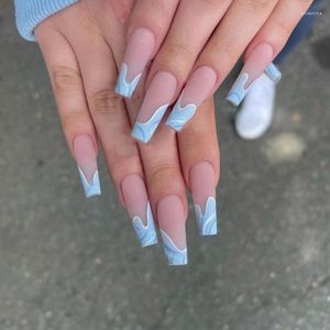 False unhas falsas com séries de ondas projetos de ocean helim usa unhas acabadas de caixão longo prensa na bailarina prud22