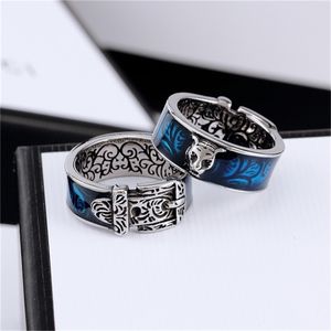 Wholesale 925 silver turquoise rings resale online - trend OFF designer jewelry RING Silver Tiger Head couple ring new gujia g Turquoise love fashion hip hop style