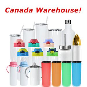 Warehouse local do Canadá! 30oz 20oz 15oz sublimação skinny straight tumblers branco em branco 12oz copos síppy podem refrigerador mason frasco crianças flip cor tampa de vinho de vinho de vinho