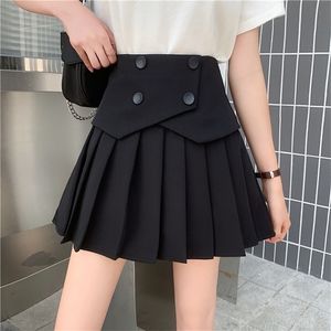 Houzhou pläterade kjol kvinnor kawaii svart lapptäcke höga midja mini kjolar för tjejer sommar koreanska mode preppy stil elegant 220317