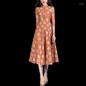 Casual Dresses Spring Fashion 2022 Högkvalitativ en Line Orange Spets Floral Dress for Women