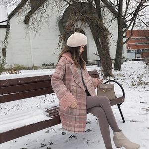 Mishow Autumn Winter Plaid Woid Coat Fashion Causal Women Wameldown Obroźnia długa różowa płaszcz MX18D9678 201215