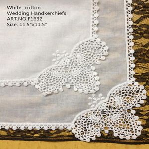 HomeTextiles New American style 12PCS lot white Soft100%cotton Ladies Wedding Handkerchief 11 5x11 5 Embroidery crochet Lace edges209c