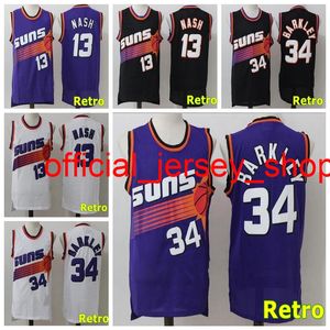 Баскетбол Джерси Ретро Сити версия Chris Paul 3 Devin Booker 1 Nash 13 Barkley 34 фиолетовый черный белый оранжевый цвет сшитый размер S-XXXL
