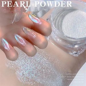 Polvere di glitter per unghie bianca perla pigmentata per unghie Art Ice Muscle Dust High Gloss olografico acrilico Dip Gel UV Accessori per smalto 220708