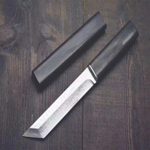 Wholesale damascus steel fixed blade sheath knife for sale - Group buy Katana VG10 Damascus Steel Tanto Blade Ebony Handle Fixed Blades Knives With Wood Sheath Collection knife228M