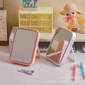 Wholesale dressing table mirror with lights resale online - Factory Outlet C cute table top makeup mirror with light LED large net red dressing folding portable