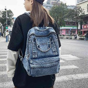 Backpack Style Bag Night Fashion Denim Canvas Mulheres de Capacidade de Mulheres ombro para Teen Student School New Travel 220801