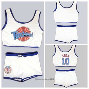 ABD'den Nikivip #Space Jam Tune Squad Squad Basketball Jersey Ladies Set Lola Bunny #10 Yetişkin Kadın Formaları Şort Beyaz Dikişli