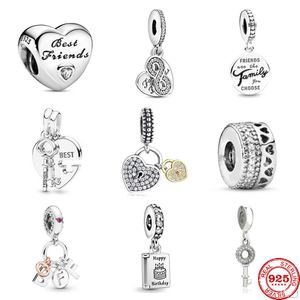 925 Sterling Silver Dangle Charm Key Pendant Birthday Card Friend Are Family Dangle Bead Fit Pandora Charms Bracelet DIY Jewelry Accessories