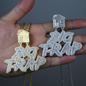 Uomo Donna Hip Hop Lettera Collana con pendente Big Trap Adatta a catena cubana HipHop Ghiacciato Bling Collane Gioielli con ciondoli di moda