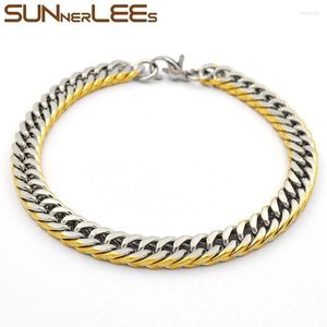 Gliederkette SUNNERLEES Schmuck Edelstahlarmband 7 mm Silber vergoldet Double Curb Cuban Männer Frauen Geschenk SC06 B Kent22