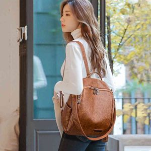 Women's Soft Leather Girl School Luxury Brand Travel Backpack Large Capacity Shoulder Bag 2022 Beige