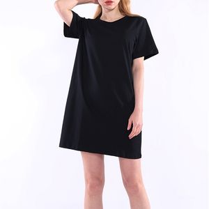 Gerinate Basic Bomull Lång T-shirts Klänning Kvinnor Sommar Casual Vintage Fashion Estetic Vit Black Tee Tunics Oversized 220321