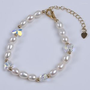 Beaded Strands 5-6mm Gold Plated Tiny Rice Natural Freshwater Pearl Bead Bracelet With Butterfly Promotion Gift Wholesale Price Inte22