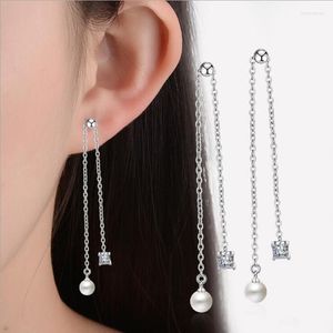 Stud Fashion Pure Silver 925 Earrings For Women Party Shiny CZ Long Tassel Pearl Earring Jewelry Valentine's Day GiftStud Mill22