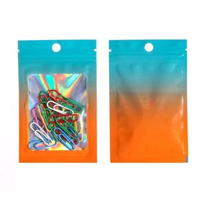 100 st mycket aluminium folie dragkedja påse plast holografisk gradient färgpåsar mat smycken ornament nagel skönhet ögonfrans kosmetiska förpackningar