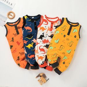 2022 sommer Cartoon Jungen Strampler Nette Dinosaurier Druck Body Sleveless Kinder Overalls Outwear Für Baby Jungen