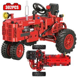Assemblage 302 st Klassisk röd Gammal traktorbil Tekniska byggstenar DIY Walking Truck Tegelstenar Pedagogiska leksaker för barn Presenter