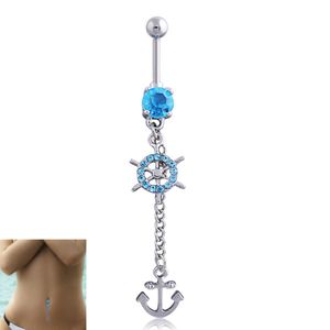 Dangle Boat Anchor Belly Button Ring 14G 316L Stainless Steel Vessel Navel Barbell Body Jewelry